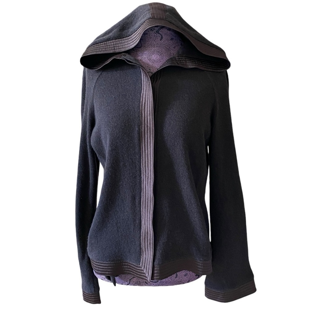 Vintage 80s Givenchy Couture Sz 42 Wool Cashmere Button Front Hoodie Sweater
